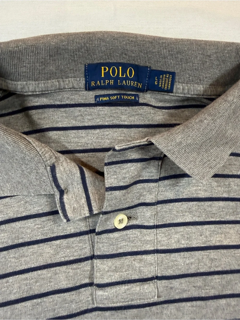 Polo Ralph Lauren Pima Soft Touch Striped Polo Gray Navy Size L